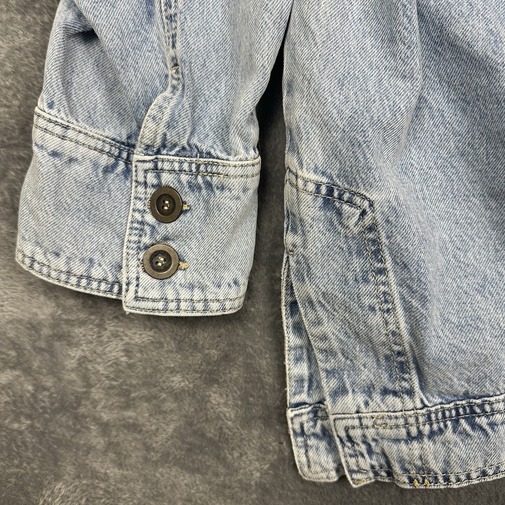 Pilcro Antropologie Denim Pullover Top Jacket Hooded Women's L/XL Pockets Snap - Picture 7 of 13